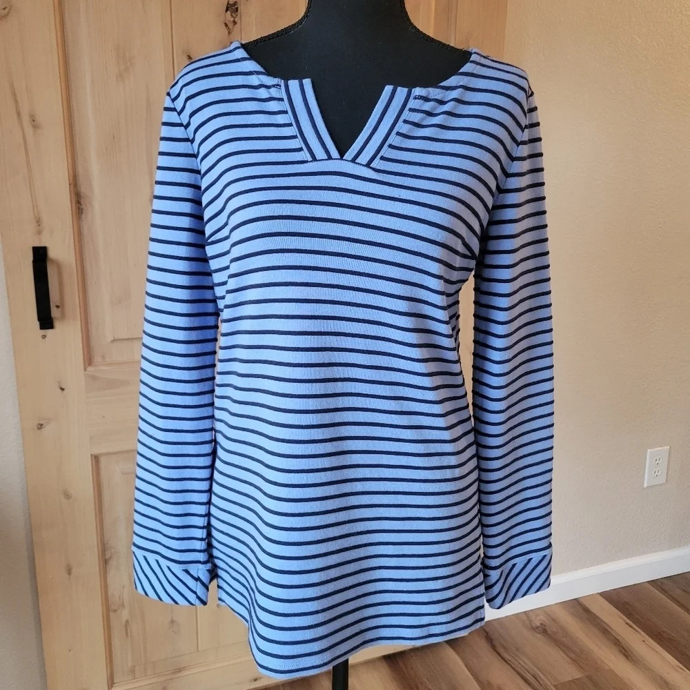 🔥 (5for$35) TALBOTS Blue Striped Long Sleeve Tunic